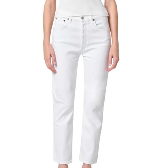 Agolde 25 Riley High Rise Straight Crop Stretch In Sour Cream White *flaw - Picture 10 of 10